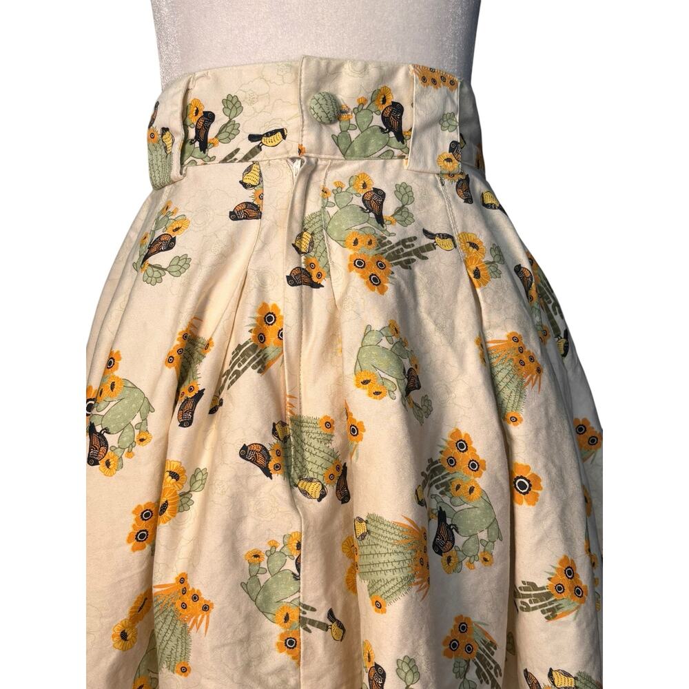 Voodoo Vixen Cactus Bird Print Flowing Midi Skirt Retro Rockabilly Pinup - Picture 5 of 9